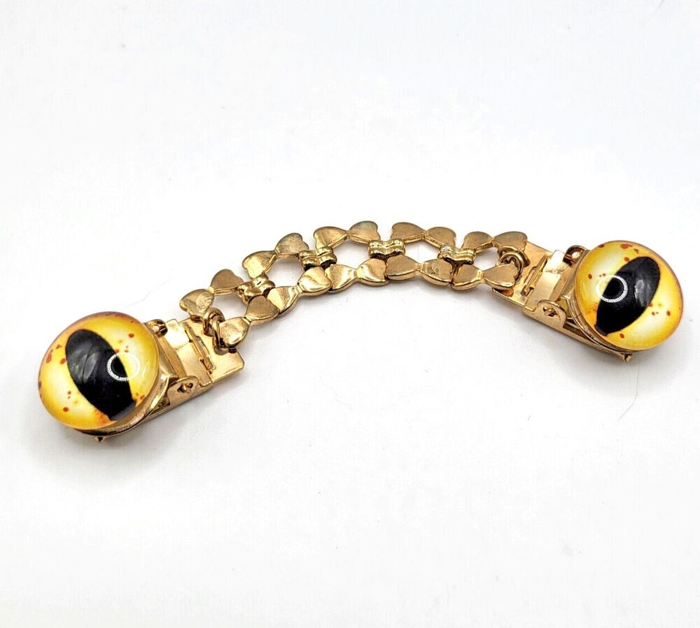 Brebitz Handmade Golden Dragon Eye Dress Clip Gold tone 4.5in Halloween